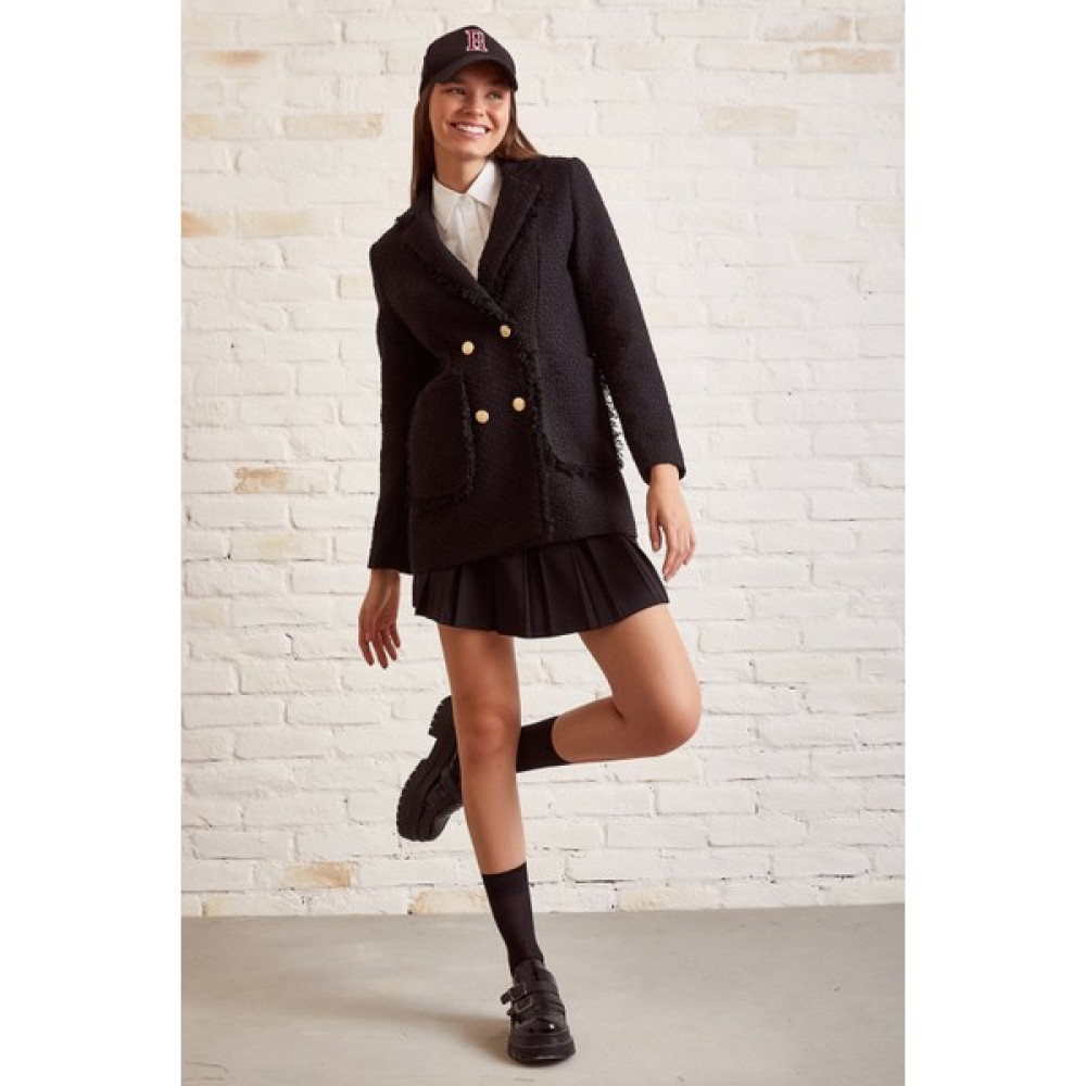 Nevermore Püskül Detay Blazer Ceket Siyah Bayan Ceket Fiyatı