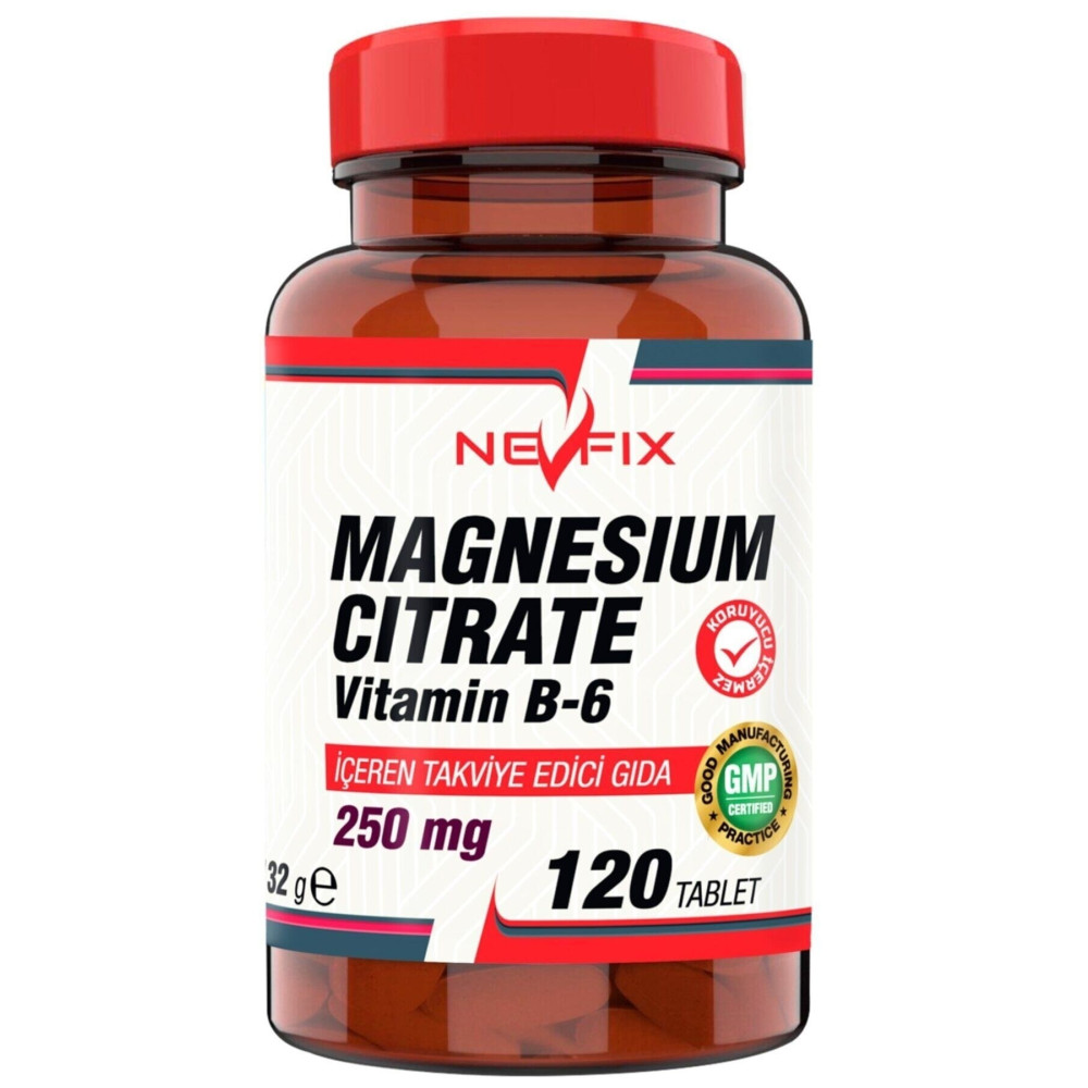 Nevfix Magnesium Citrate Magnezyum Sitrat 250 Mg Vitamin B6 10 Mg 120 Tablet Sağlık / Diyet Fiyatı