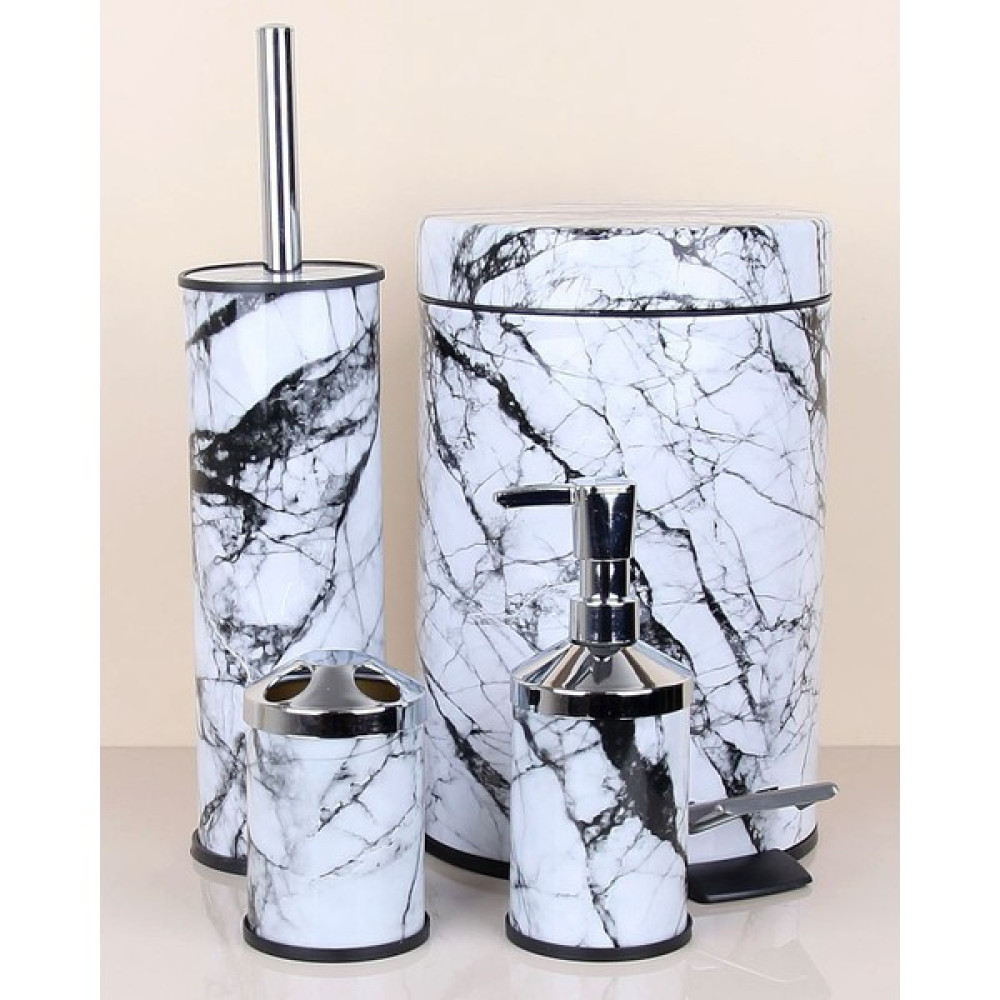 Nevhas 4'lü Banyo Seti Çöp Kovası Seti - Beyaz Mermer - BOY/27CM ÇAP /18 Çöp Kovaları Fiyatı