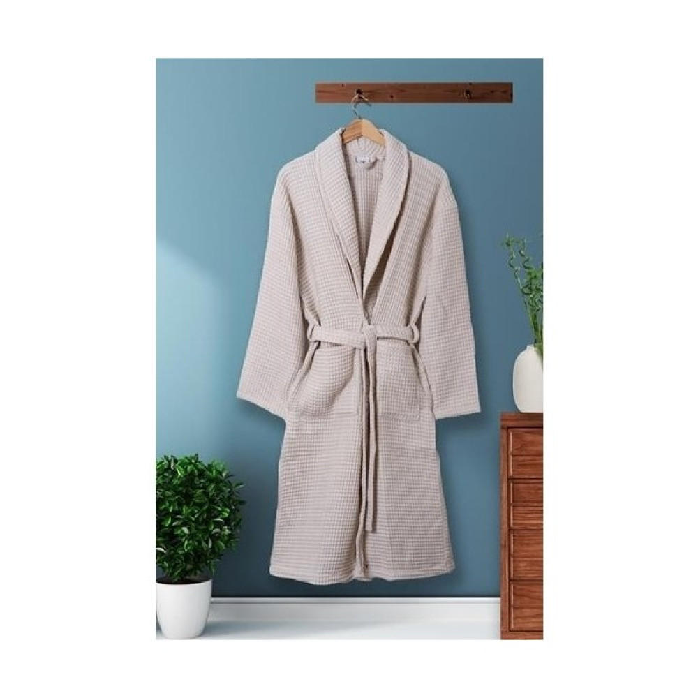 Nevin Acar Lüks Cotton Pike Bornoz - XL - Bej Bornoz Fiyatı