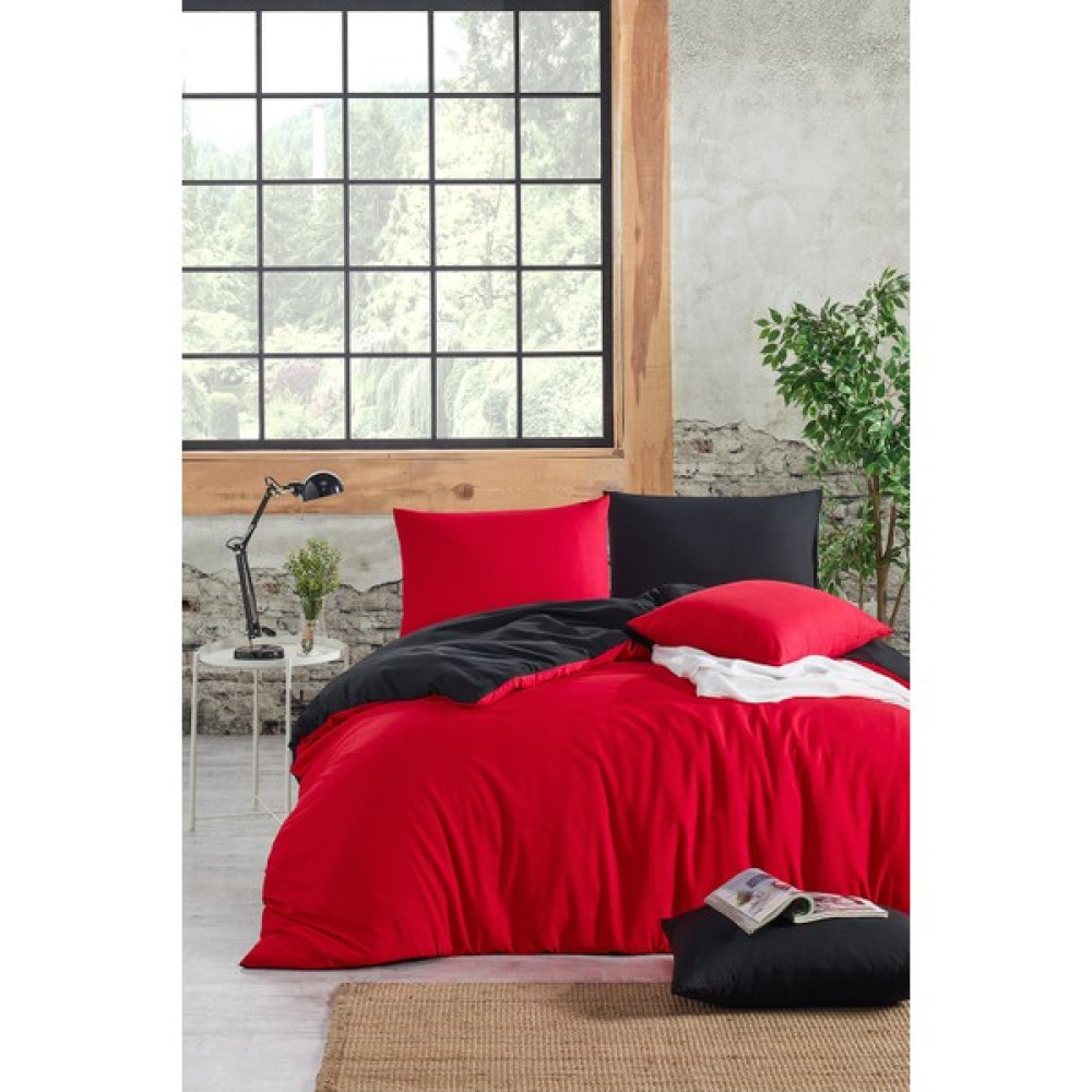 Nevresimev Basic Kırmızı & Siyah Çift Taraflı Çift Kişilik Nevresim Seti - Kırmızı - Siyah - 200 x 220 cm Nevresim Takımı Fiyatı