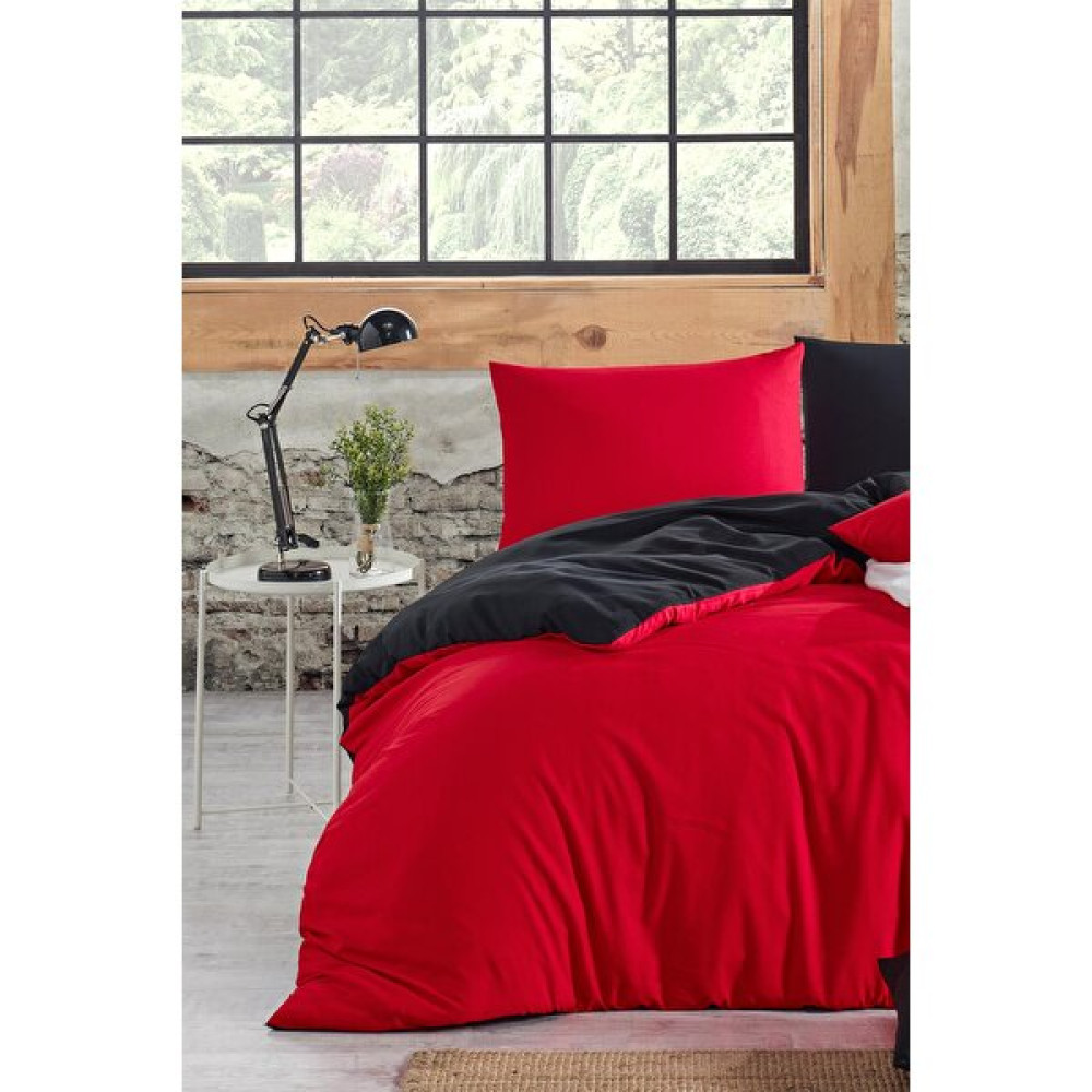 NevresimEv Basic Lastikli Çarşaflı Kırmızı Siyah Nevresim Takımı - 200 x 220  cm - Kırmızı - Siyah Nevresim Takımı Fiyatı