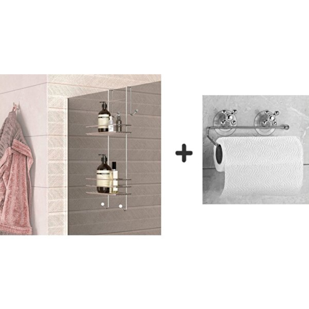 New and Single Duşakabin Banyo Rafı Şampuanlık Krom Paslanmaz 2 Katlı Askılı +Havluluk Vakumlu Krom Duvar Kağıt Havlu Askısı Banyo Aksesuarları Fiyatı