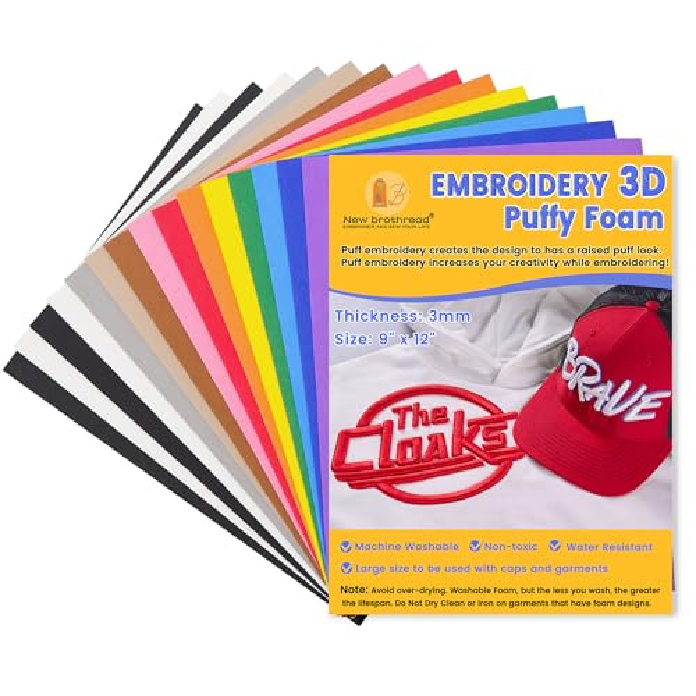 New brothread - 15 Options- 15PCS Embroidery Puffy Foam 9″x12″ Large Size 3MM Creating 3D Embroidery Effect for Caps, Garments, Jackets, Bags, Backpacks and More - Multi Colors