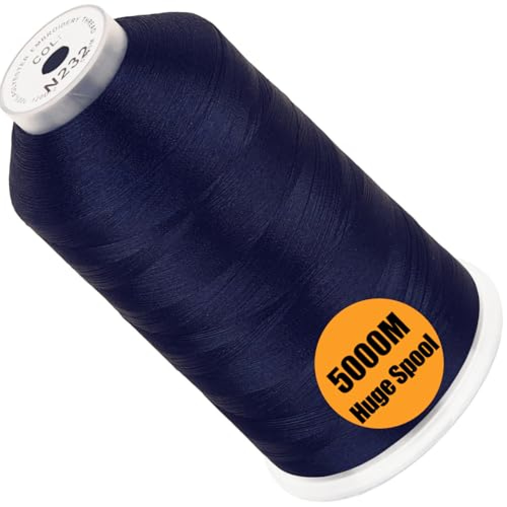 New brothread - Single Huge Spool 5000M Each Polyester Embroidery Machine Thread 40WT for Commercial and Domestic Machines - Navy Blue (Janome Color)