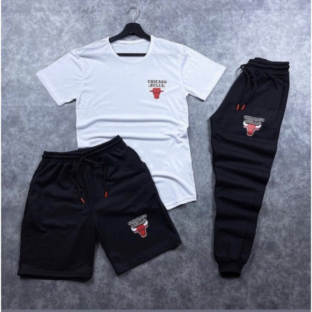 New Cabin 3'lü Unisex Yazlık Şort-Eşofman Altı-Tişört Slim Fit Bulls Baskılı Takım Kombin Alt Üst Erkek Eşofman Fiyatı