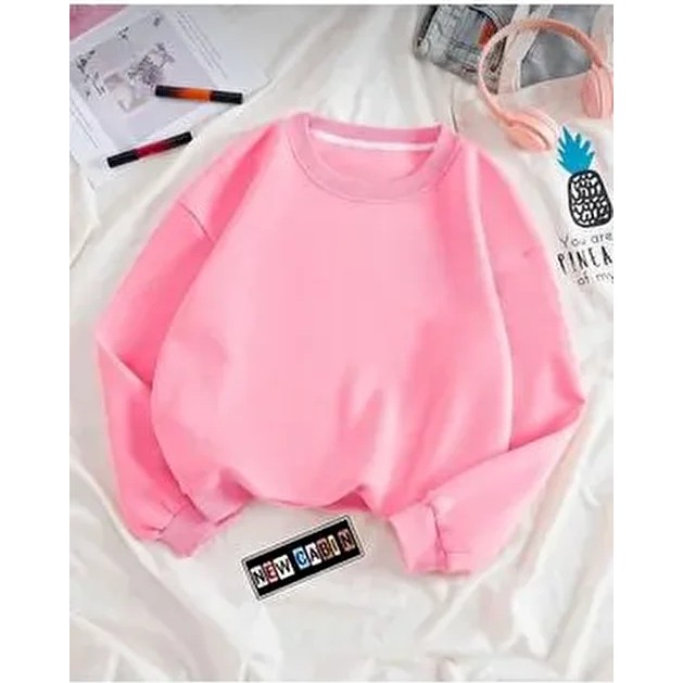 New Cabin Kalın Geniş Pembe Oversize Pamuklu Sweat Bisiklet Yaka Uzun Kollu Sürdürülebilir Tasarım Bisikletler Fiyatı