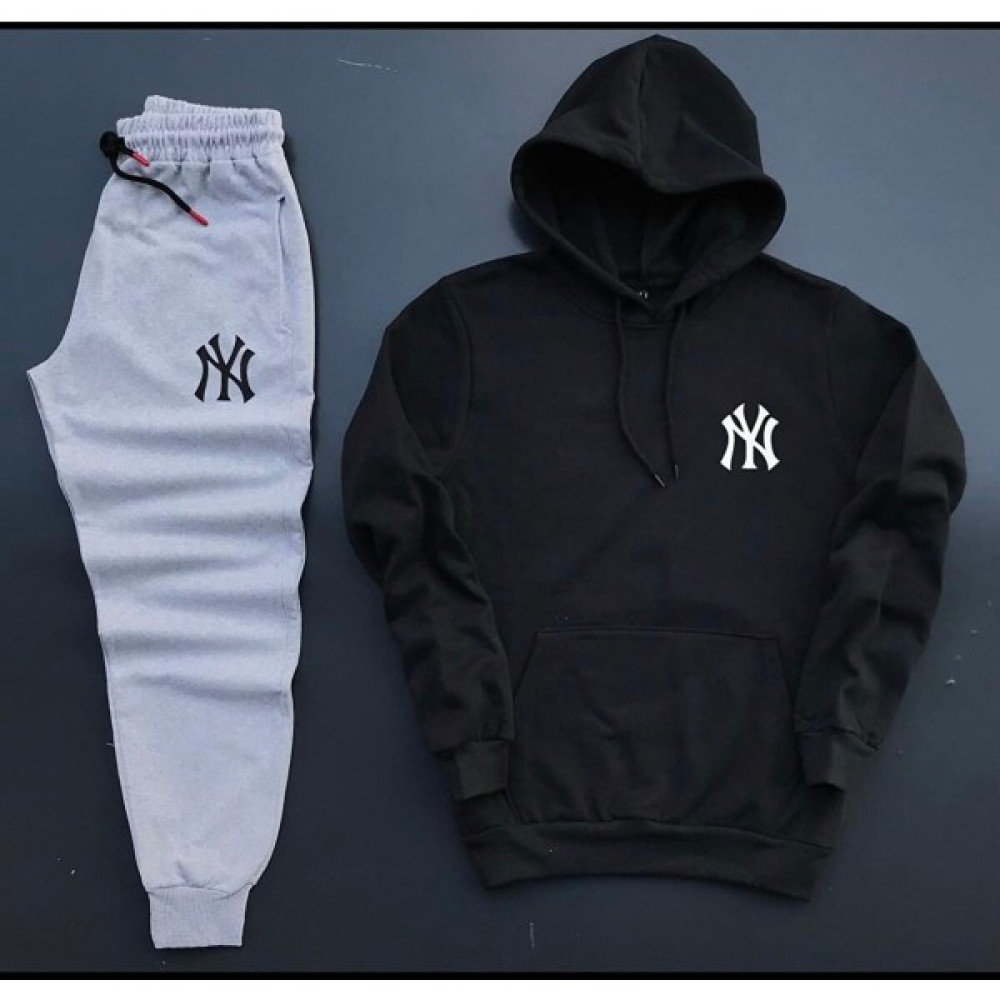 New Cabin Yeni Sezon Unisex Ny Baskılı Siyah Pamuklu Hoodie- Pamuklu Siyah Eşofman Altı Takım 2'li Erkek Eşofman Fiyatı
