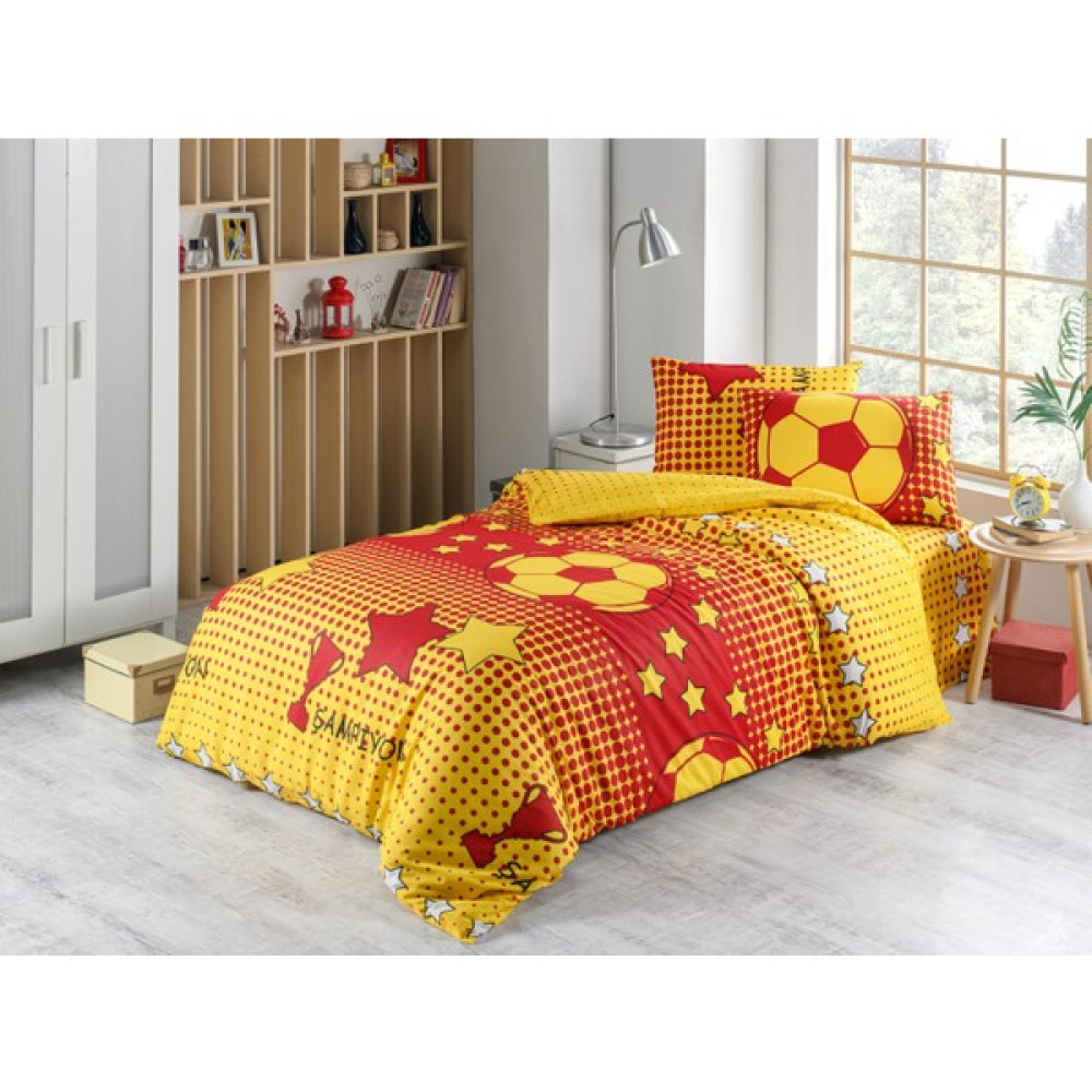 New Home Taraftar Tek Kişilik Nevresim Seti Sarı Kırmızı - 160 x 220 cm - Renkli Nevresim Takımı Fiyatı