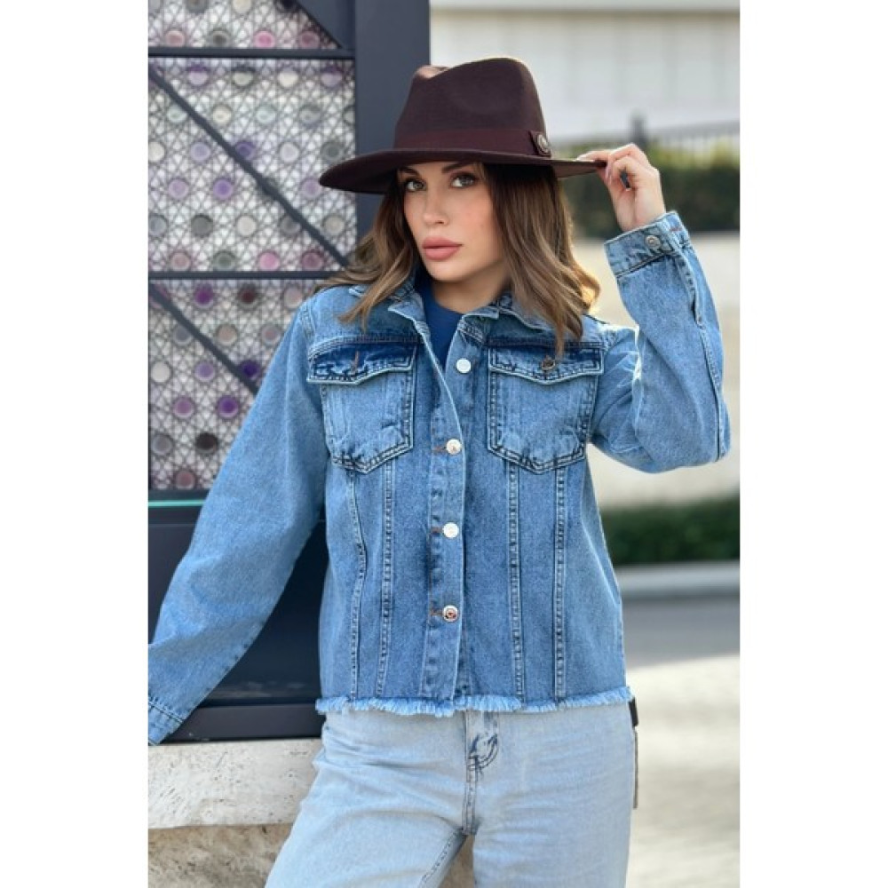 New Laviva Kadın Açık Mavi Çift Cepli, Eteği Püsküllü, Kaliteli Jeans Kumaş, Rahat Kesim, Kot Ceket Bayan Ceket Fiyatı
