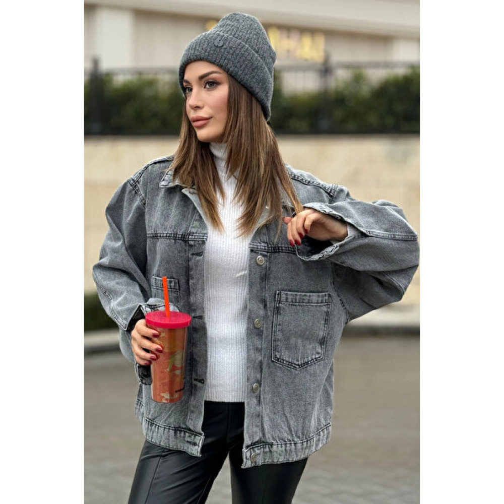 New Laviva Kadın Gri Apaş Yaka, Çift Cepli, Kaliteli Jeans Kumaş, Salaş Kot Ceket Bayan Ceket Fiyatı