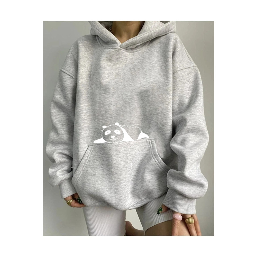 NEW MODA Cep Üstünde Kedi Baskılı Kapüşonlu Sweatshirt M/L Beden Bayan Sweatshirt Fiyatı