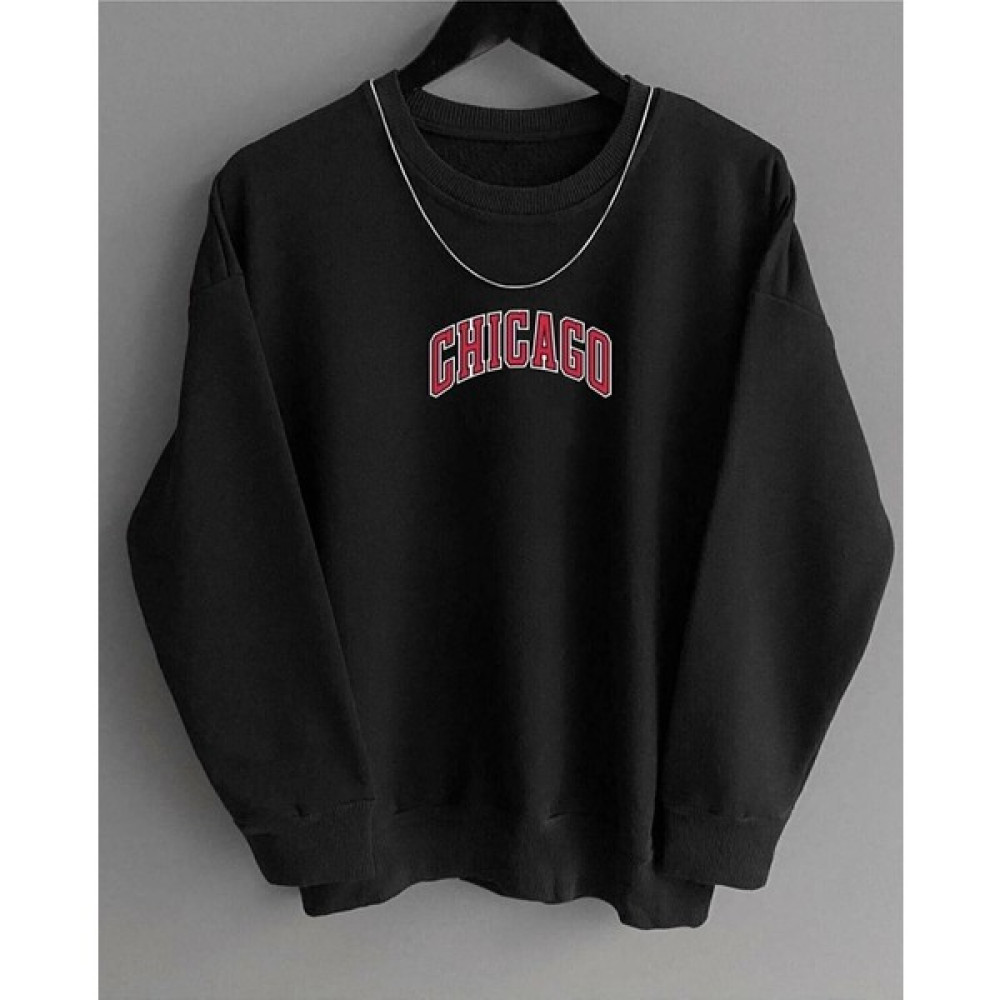 New Moda Chicago Baskılı Siyah Sweat Erkek Sweatshirt Fiyatı