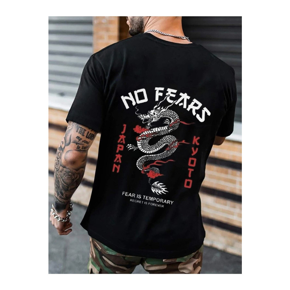 NEW MODA Unisex Baskılı Siyah T-shirt No Fears Ejderha 4XL Beden Bayan T-shirt Fiyatı