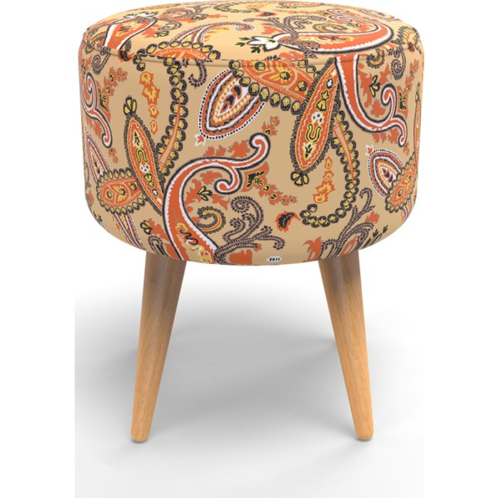 New Old Silindir Puf Masif Iskelet ve Ayaklar Dokuma Kumaş Krem/metalik Ipli - 39 x 47 cm - Krem Puf Fiyatı