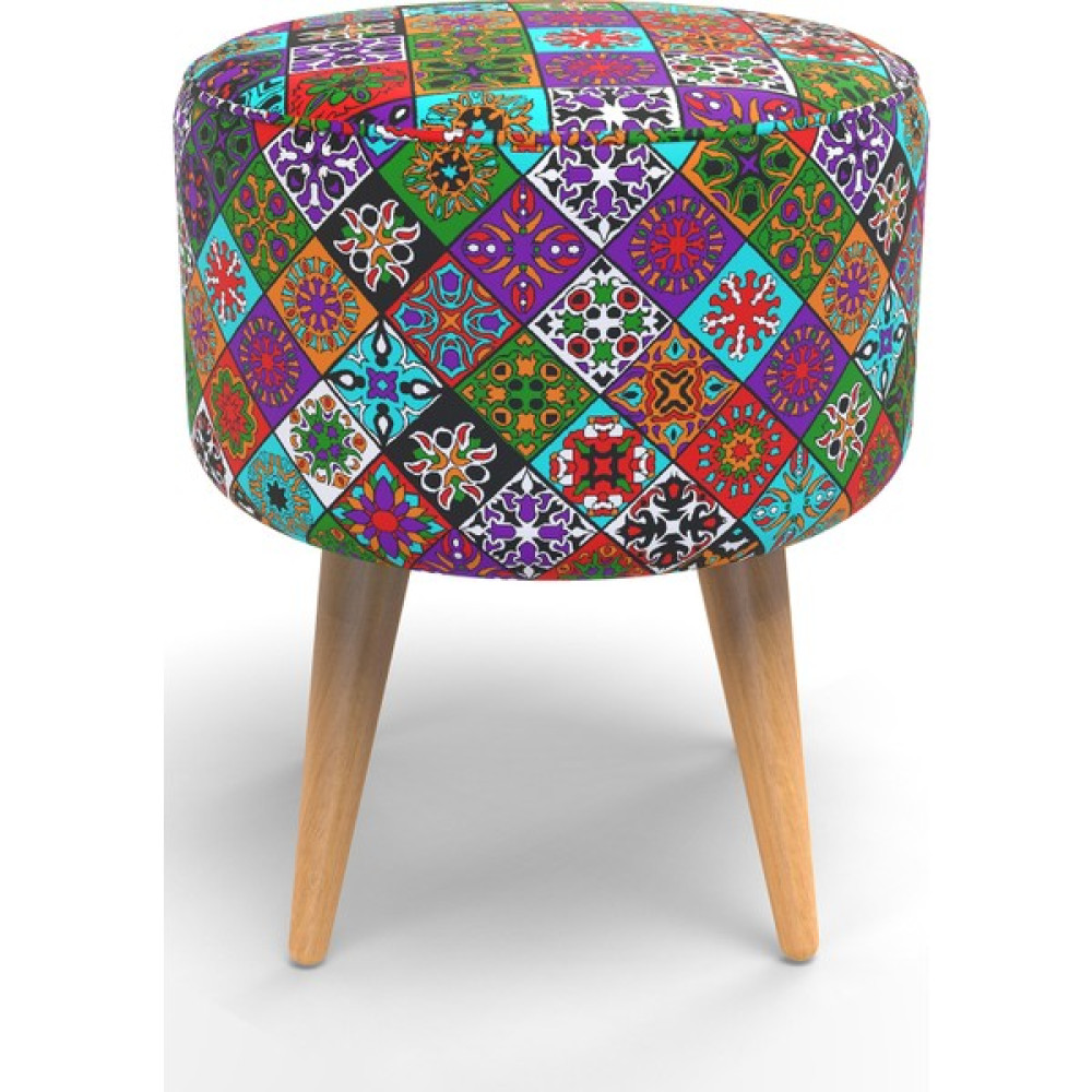 New Old Silindir Puf Masif Iskelet ve Ayaklar Dokuma Kumaş Renkli - 39 x 47 cm Puf Fiyatı