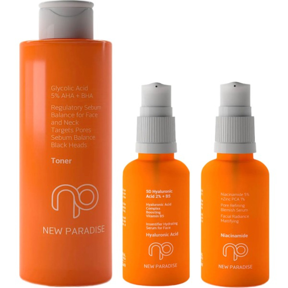 New Paradise Akne ve Leke Karşıtı Bakım Seti (Tonik 200 ml, Hyaluronic Acid 30 ml, Niacinamide 30 ml) - 3 ÜRÜN Cilt ve Yüz Bakımı Fiyatı