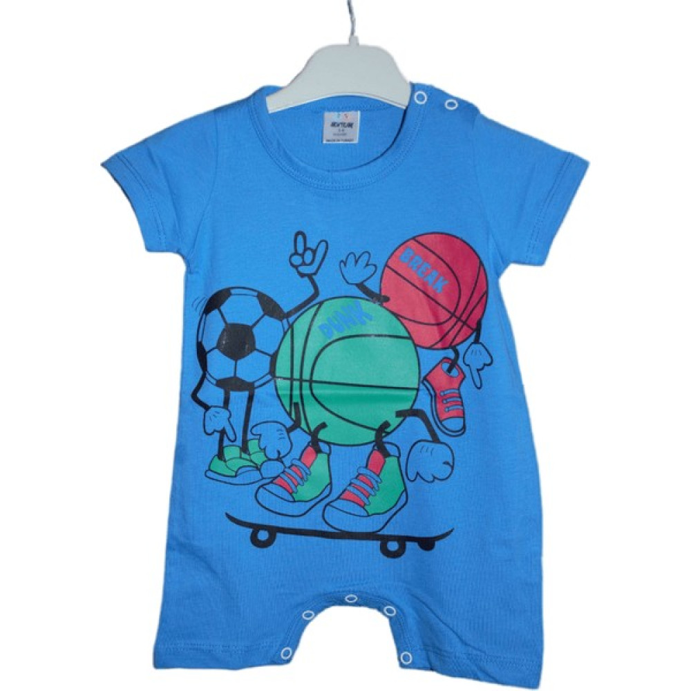 New Team Erkek Bebek Desenli Kısa Kollu Tulum - Kod 2369, 6-9 Ay, Mavi Bebek Tulumu Fiyatı