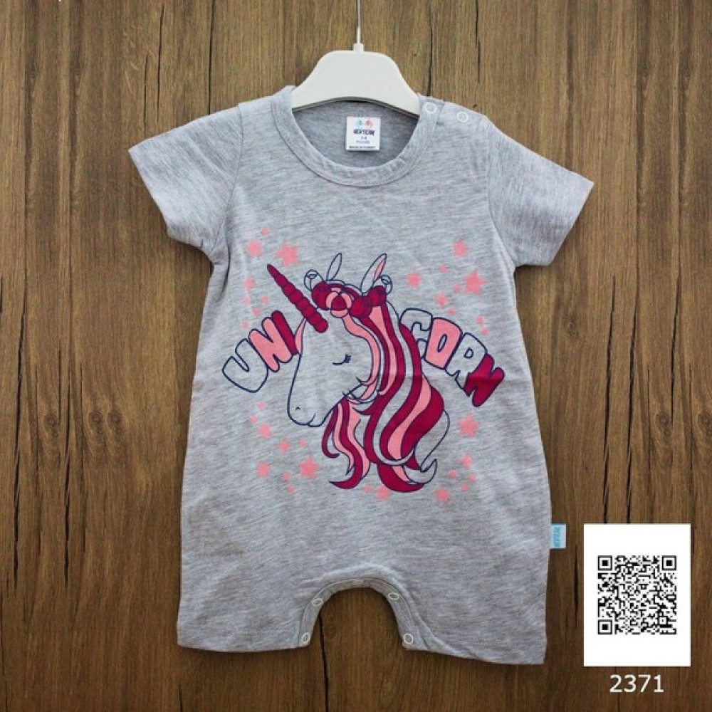 New Team Kız Bebek Desenli Kısa Kollu Tulum - Kod 2371, 9-12 Ay, Gri Bebek Tulumu Fiyatı