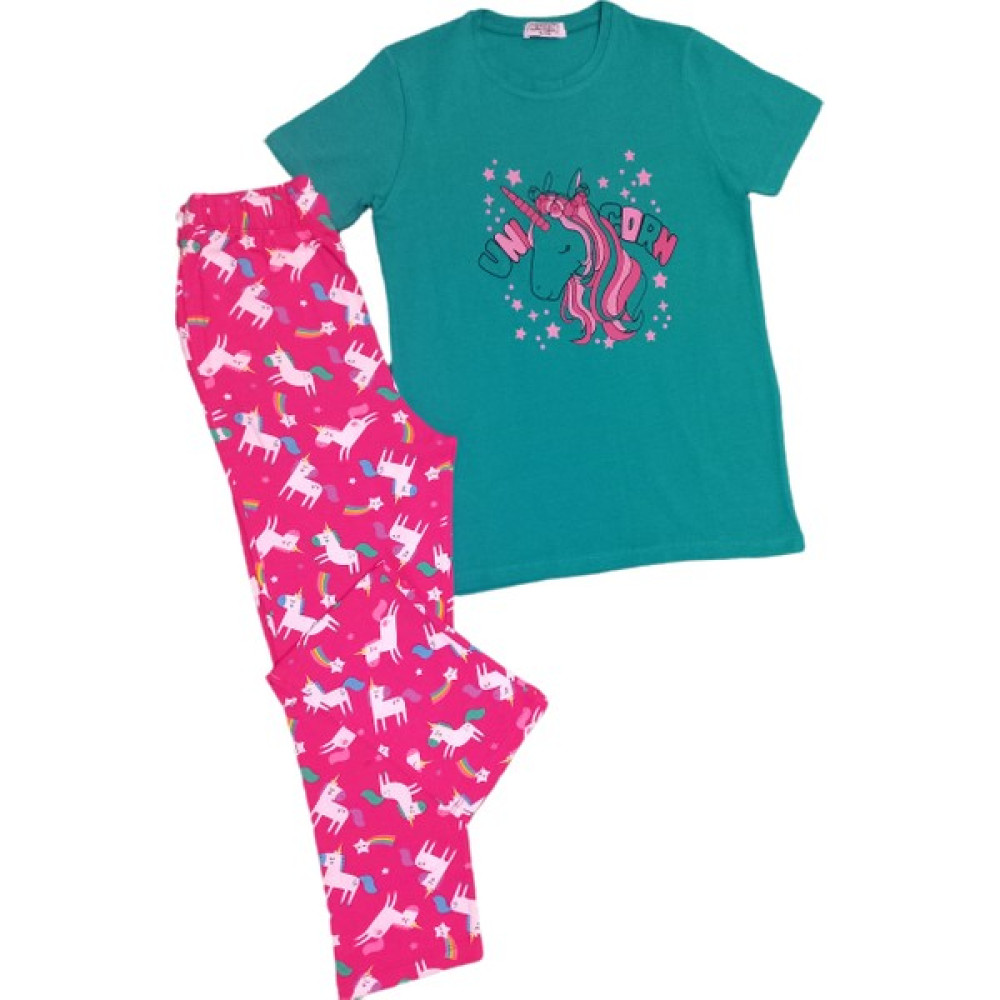 New Team Kız Çocuk Unicorn Desen Pijam Takımı, 12 Yaş, Mavi Safir Kız Çocuk Pijama Fiyatı