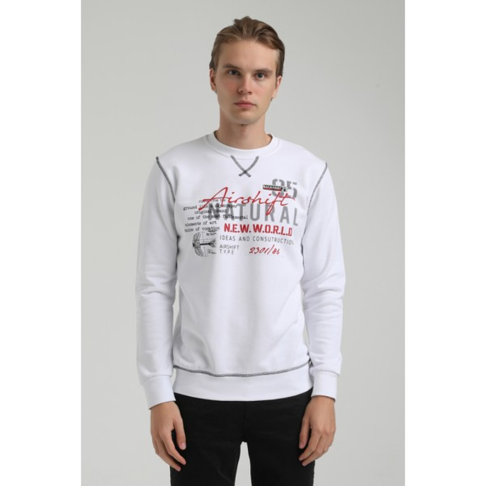 New World Polo Bisiklet Yaka Beyaz Slim Fit Sweatshirt 22FWM60121 Erkek Sweatshirt Fiyatı