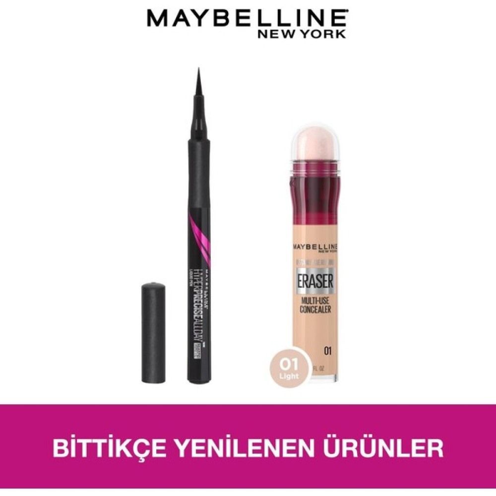 New York Hyper Precise All Day Eyeliner, 701 Matte Onyx + Instant Anti Age Eraser Kapatıcı - 01 Light Concealer Fiyatı