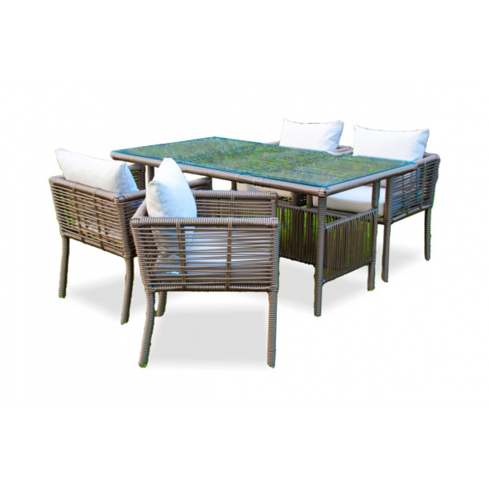 New York Rattan Bahce Balkon 4 Kisilik Yemek Takimi Kuf Mobilya & Dekorasyon Fiyatı