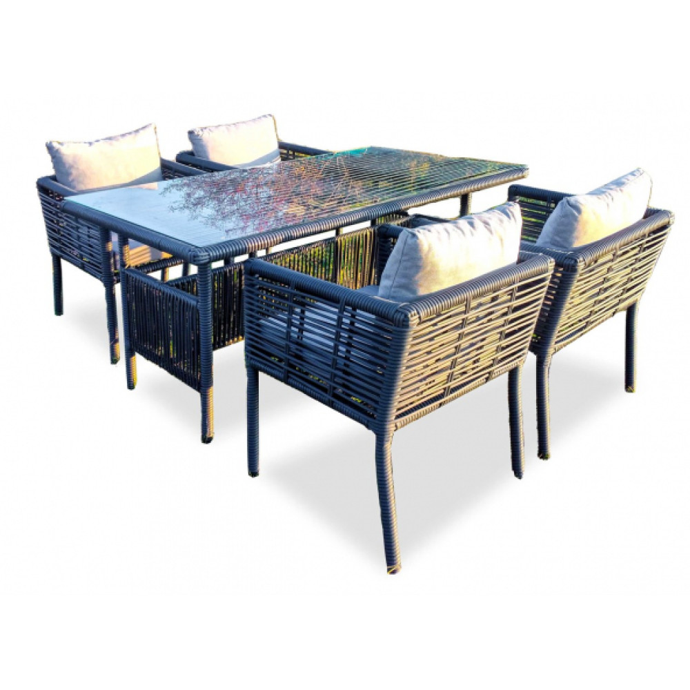 New York Rattan Bahce Balkon 4 Kisilik Yemek Takimi Tas Gri Mobilya & Dekorasyon Fiyatı