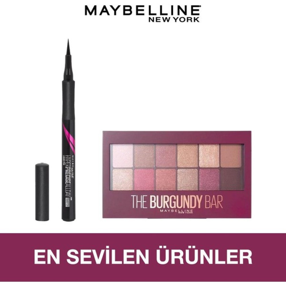 New York The Burgundy Bar Far Paleti + Hyper Precise All Day Eyeliner, 701 Matte Onyx, Mat Siyah Göz Farı Fiyatı