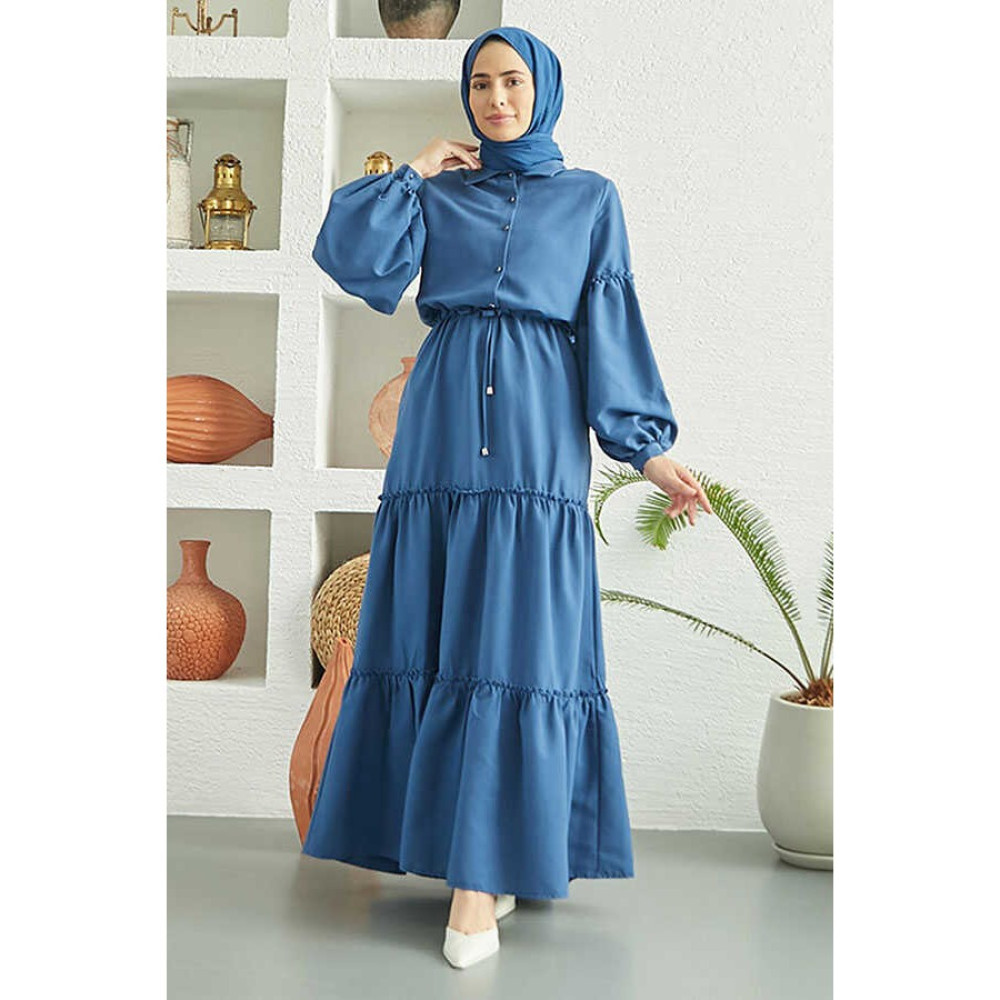 Neways 6567-CARLA Büzgülü Elbise Indigo Elbise Fiyatı
