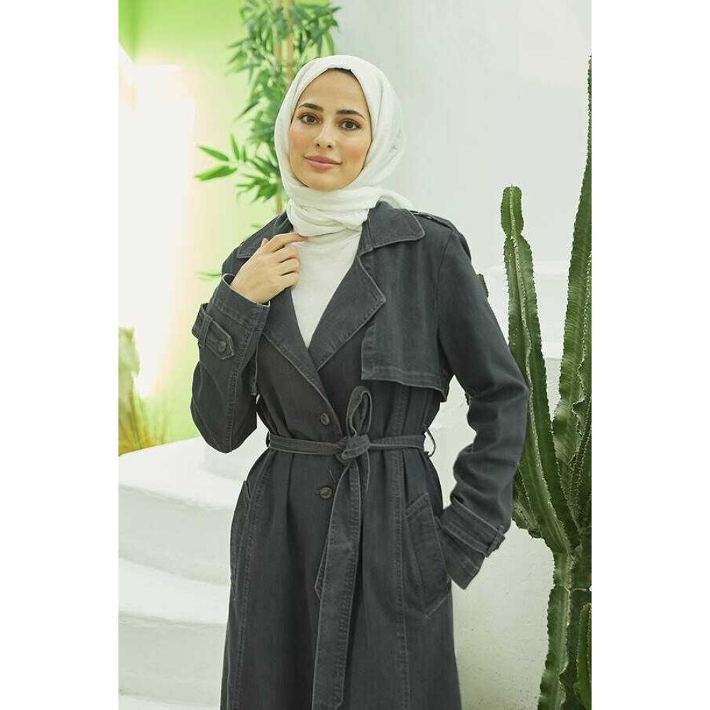 Neways ALLERLI Koyu Gri Denim Trençkot Kadın Beden 38 Şık ve Rahat Tasarım Kadın Trençkot Fiyatı