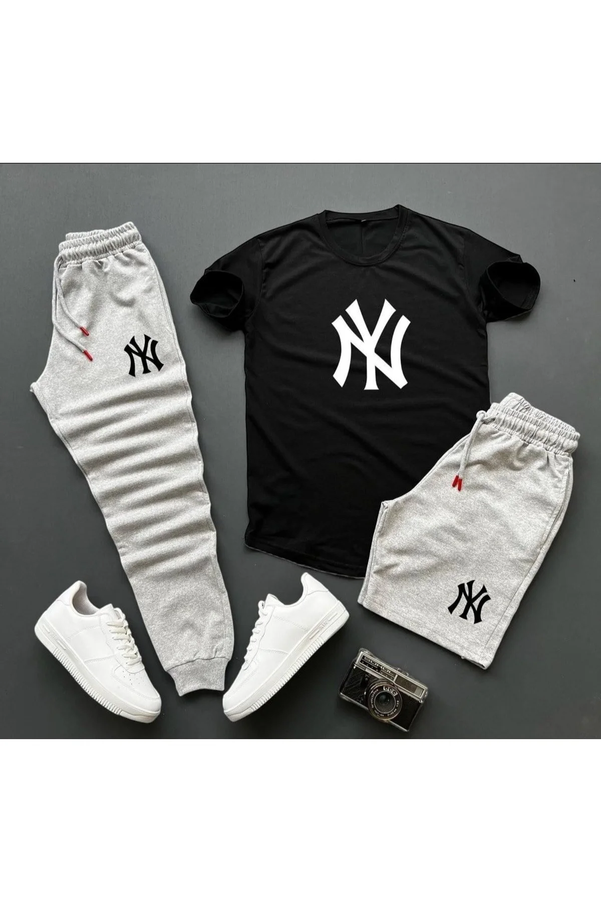 NewCabin Ny Baskılı Unisex Yazlık Eşofman Kombin 3lu kombın L Beden" Kadın Giyim Fiyatı