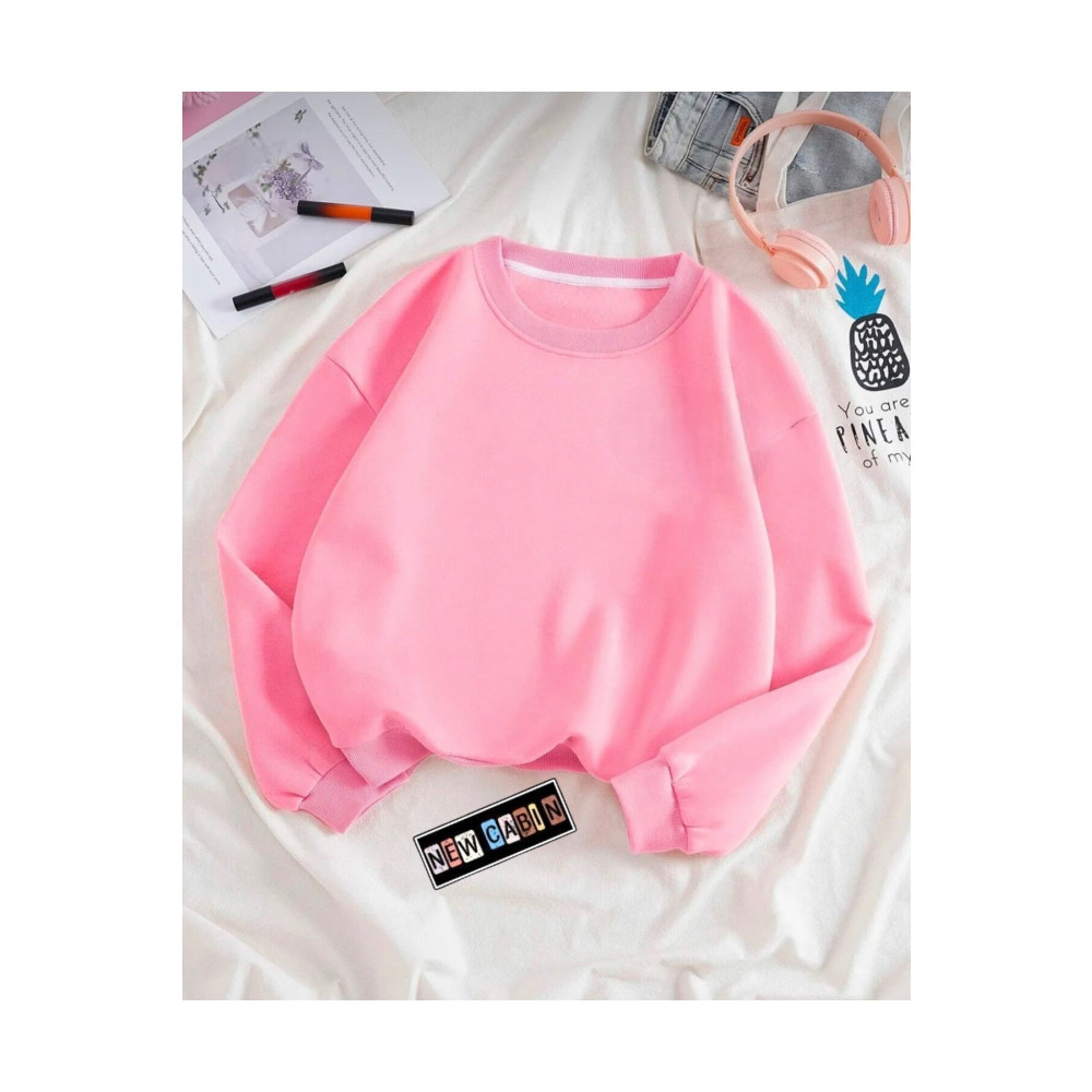 NewCabin Yeni Sezon Kalın Geniş Pembe Oversize Pamuklu (3İPLİK) Sweat S Beden Bayan Sweatshirt Fiyatı