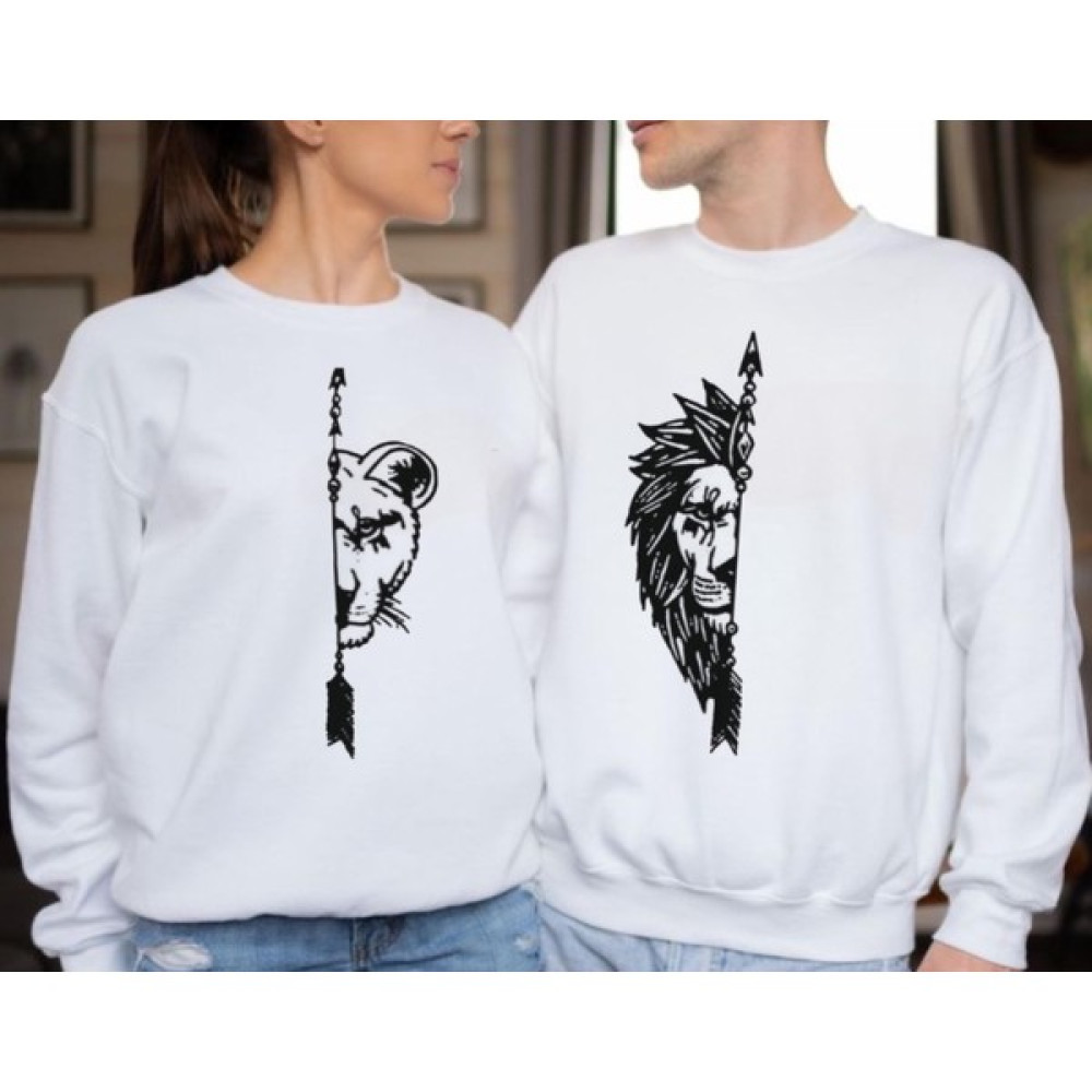 Newcabin.35 Oversize Aslan Baskılı Sevgili Kombini Pamuklu Ikili Sweatshirt Takımı Bayan Sweatshirt Fiyatı