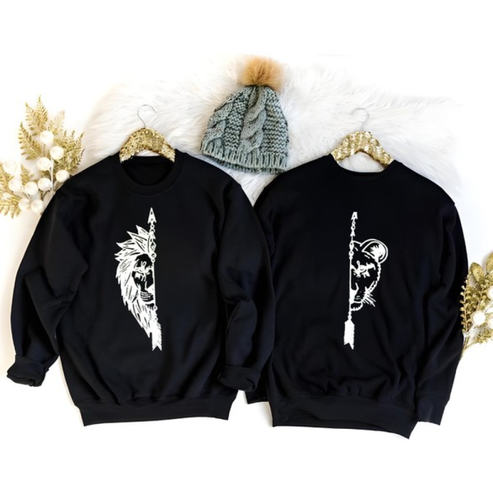 Newcabin.35 Oversize Aslan Baskılı Sevgili Kombini Pamuklu Ikili Sweatshirt Takımı Bayan Sweatshirt Fiyatı