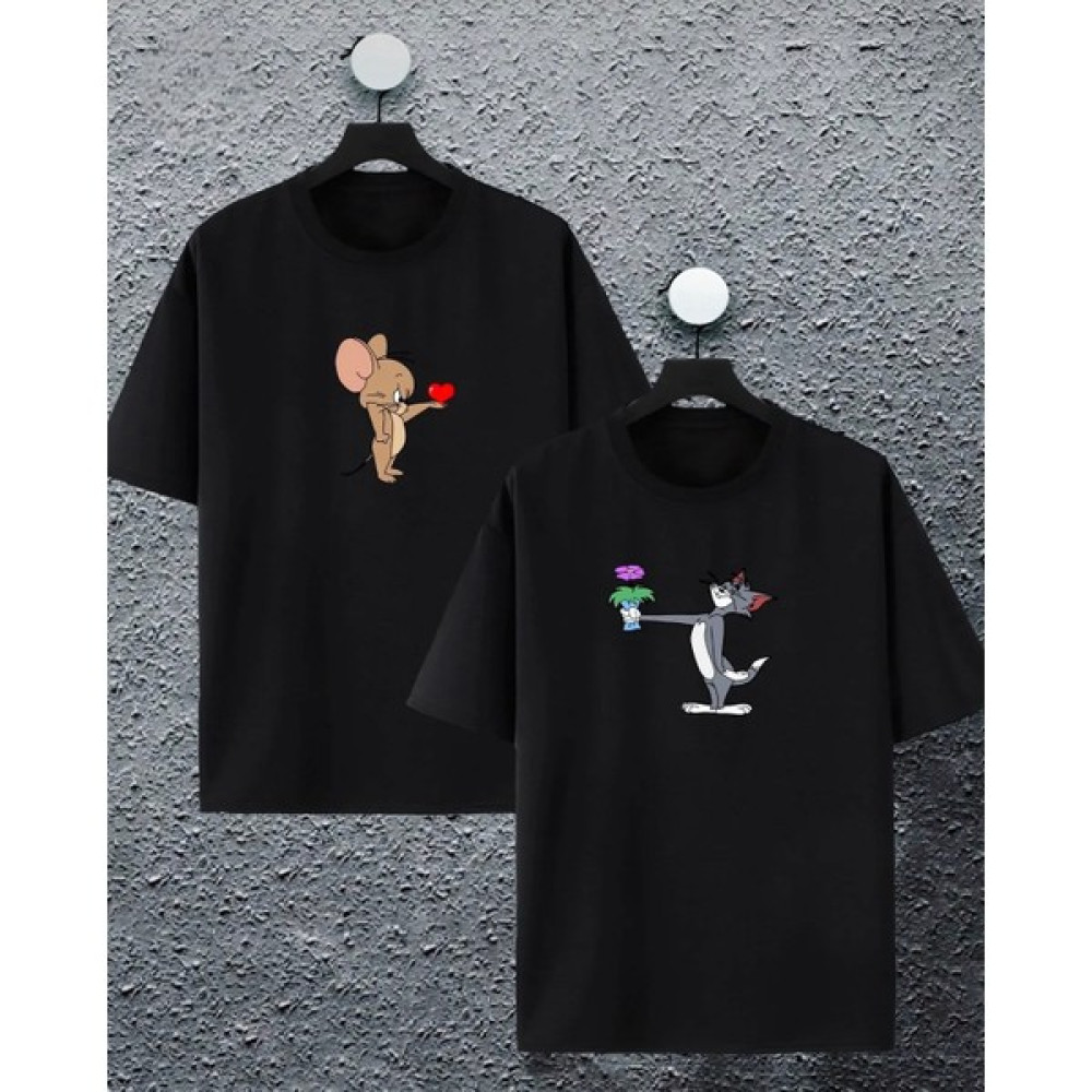 Newcabin.35 Yeni Sezon Oversize Geniş Kalıp Unisex Kalp Tom ve Jerry Baskılı Sevgili Kombini Yazlık T-Shirt Bayan T-shirt Fiyatı