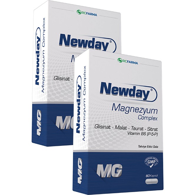 Newday Magnezyum Kompleksi - 2 Adet, 60 Kapsül, Glisinat, Malat, Taurat, Sitrat ve Vitamin B6 İçeren Takviye Edici Gıda Diğer Fiyatı