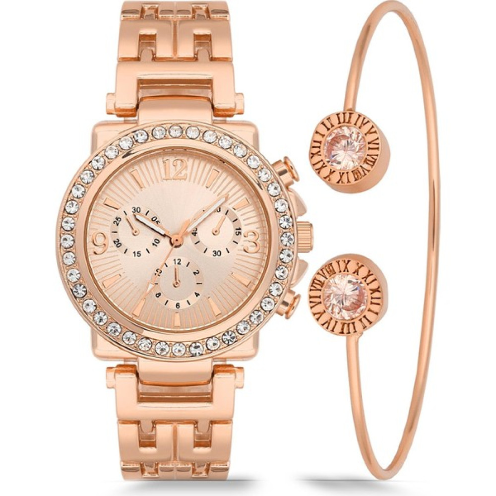 Newera Watch Metal Kordon Kadın Bileklikli Kombin Kol Saati KK350073 - Bakır Kol Saatleri Fiyatı