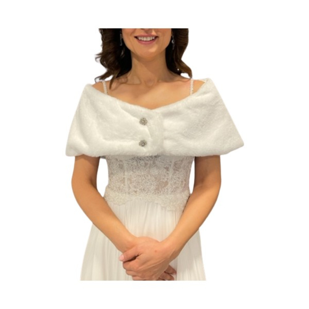 Newin Style Beyaz Abiye Şal Yaka Gelinlik Kürk Etol Gelin Bolero M7 Gelinlik Fiyatı