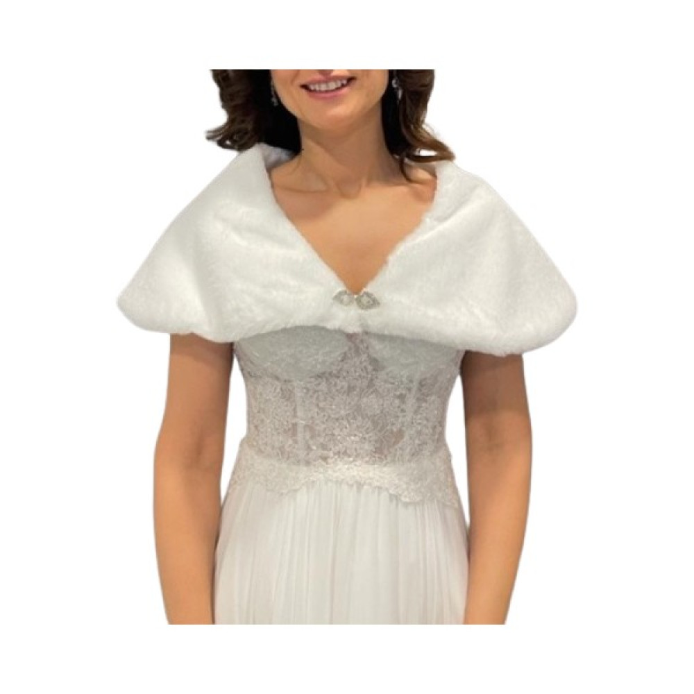 Newin Style Beyaz Broşlu Abiye Gelinlik Şal Yaka Kürk Etol Gelin Bolero M9 Gelinlik Fiyatı