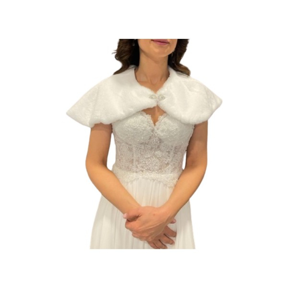 Newin Style Beyaz Broşlu Abiye Şal Yaka Gelinlik Pelerin Kürk Etol Gelin Bolero M8 Gelinlik Fiyatı