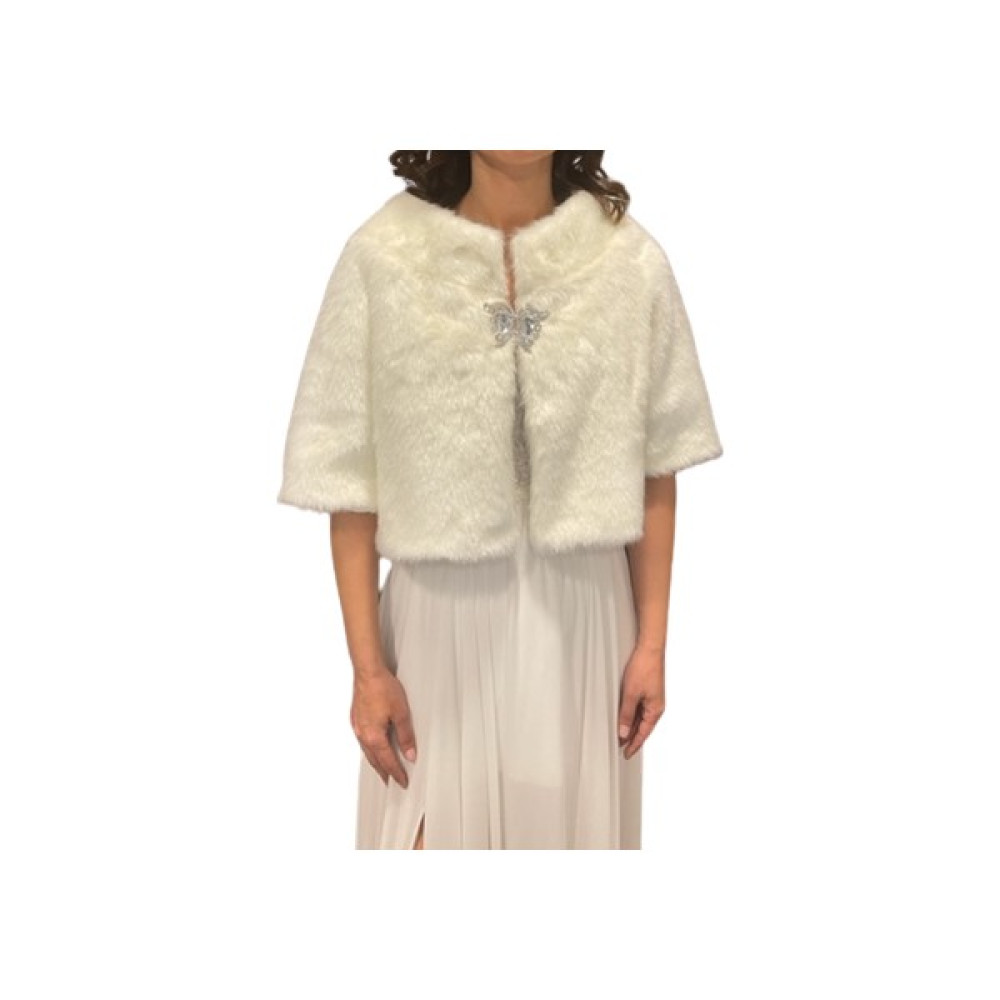 Newin Style Beyaz Yarım Kollu Kristal Broşlu Gelinlik Şal Etol Kürk Bolero Gelin Pelerin Gelinlik Fiyatı