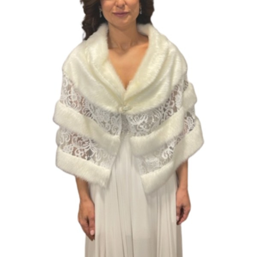 Newin Style Dantel Detaylara Sahip Abiye Gelinlik Broşlu Gelin Şal Etol Kürk Bolero Gelinlik Fiyatı
