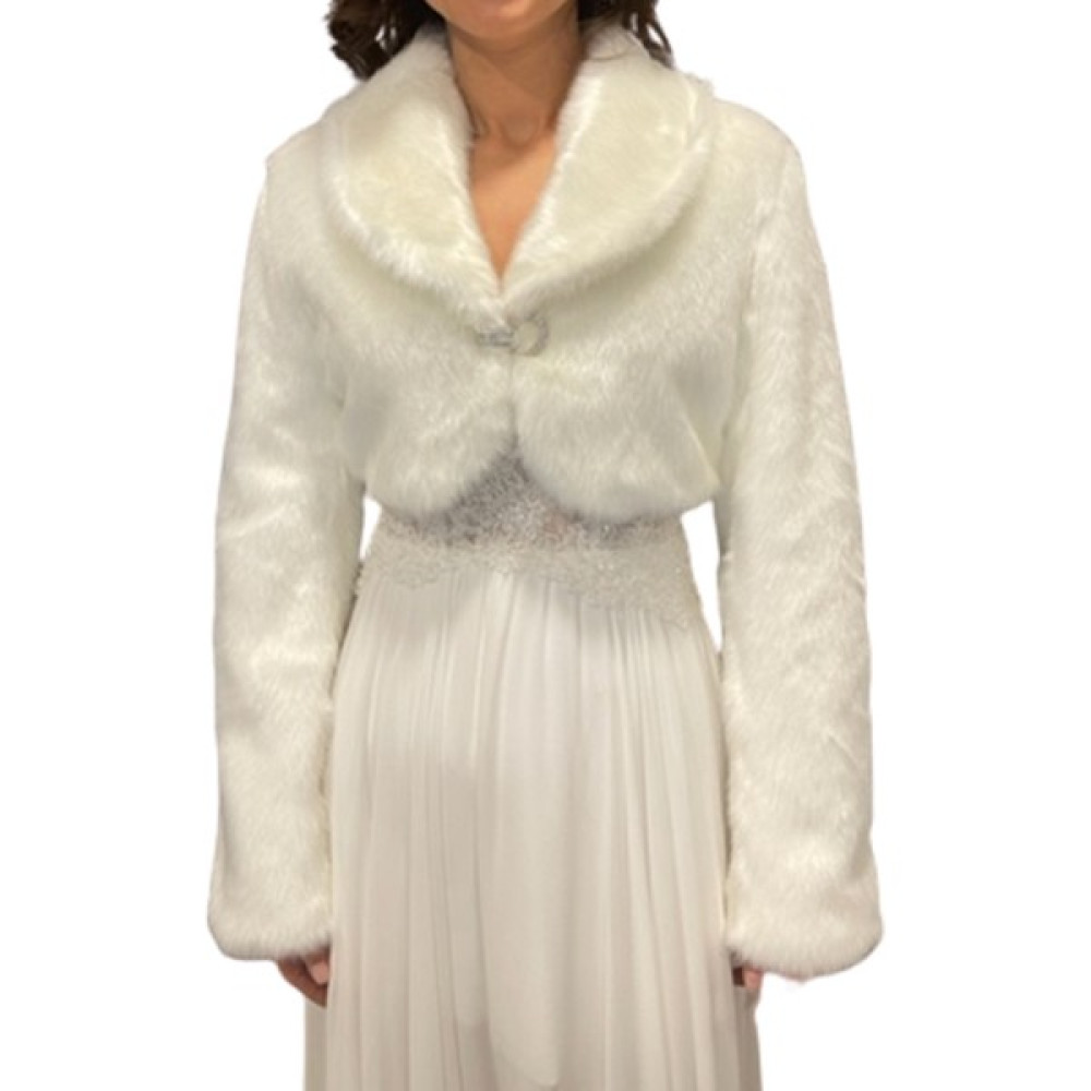 Newin Style Kırık Beyaz Kısa Kristal Broş Detaylı Gelinlik Ceket Etol Kürk Gelin Bolero Gelinlik Fiyatı