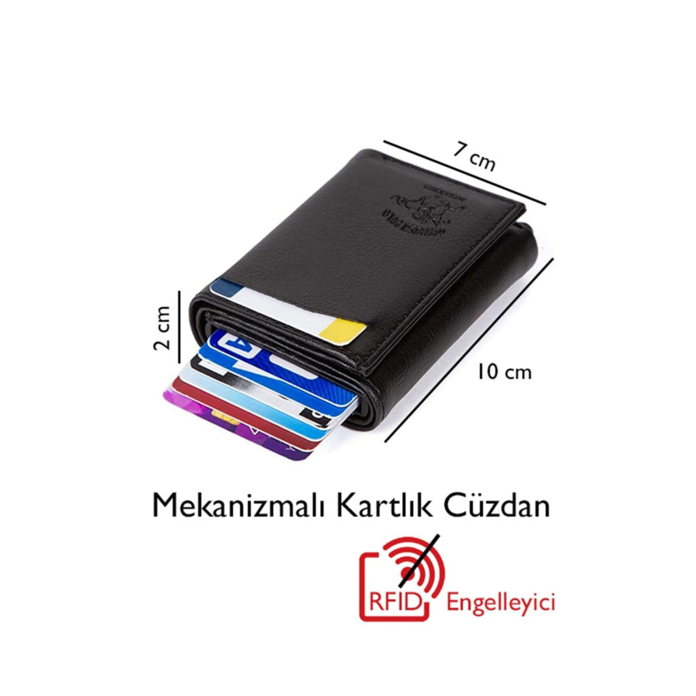 Newish Adelina Unisex Siyah Deri Mekanizmalı Otomatik Kızaklı Kartlık Cüzdan (7CMX10CM) Unisex Kartlık Fiyatı