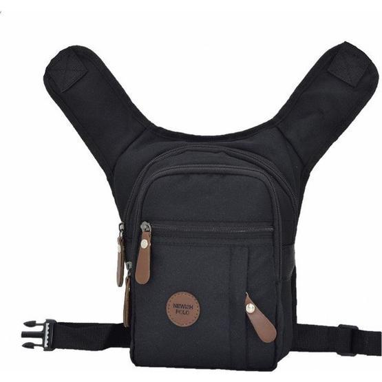 Newish Polo Siyah Krinkl Kumaş Bel Bacak Çantası