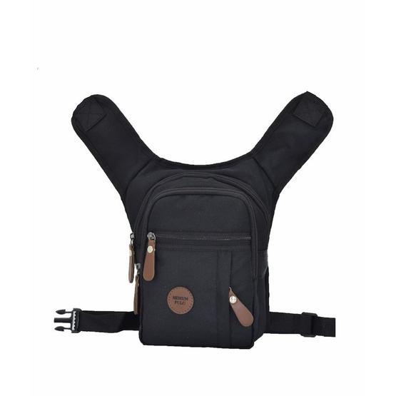 Newish Polo Siyah Krinkl Kumaş Bel Bacak Çantası