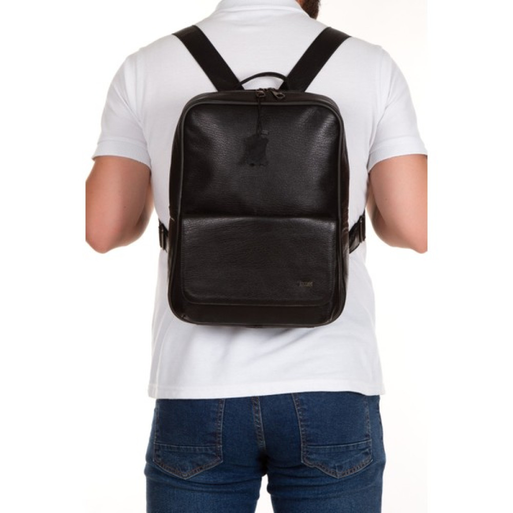 Newish Unisex Siyah Su Geçirmez Kumaş %100 Hakiki Deri Laptop Bilgisayar Seyahat Günlük Sırt Çantası Erkek Sırt Çantası Fiyatı
