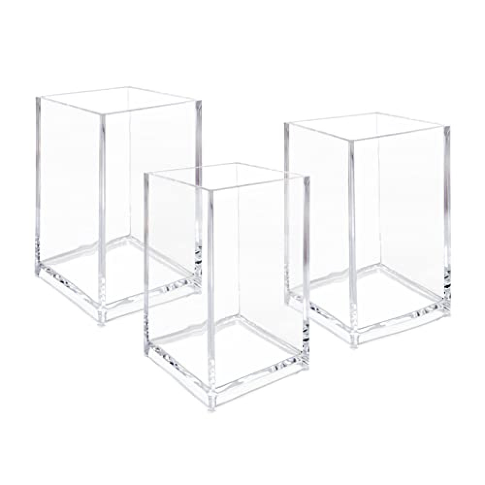 Newkita 3 Pack Clear Acrylic Cosmetic Pencil Pen Holder Cup, Clear Makeup Brush Holder, Desk Acrylic Brushes Storage