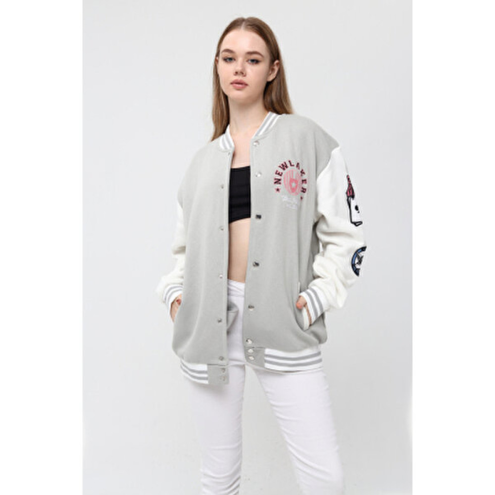 NewLaker Unisex Oversize Gri&beyaz Bomber Kolej Ceket Erkek Ceket Fiyatı